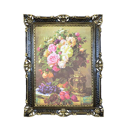 Ottima qualità della stampa. Idea Casa Quadro Natura Morta Fiamminga Stampa su Carta Telata Cornice Barocco cm 86x56 (Nero e Oro)