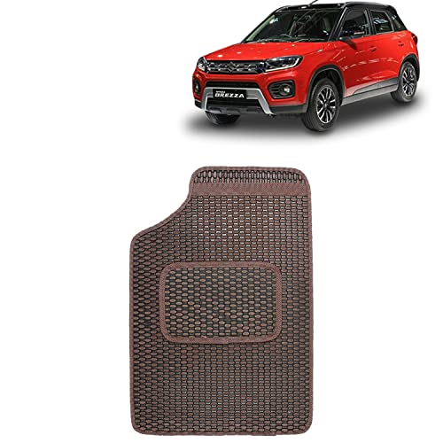 Image of Kingsway Dotted Design Car Floor Foot Mats Universal Fit for Maruti Suzuki Vitara Brezza, Model Year : 2020-2022, Water and Dustproof, Color Brown, Set of 5 Pieces