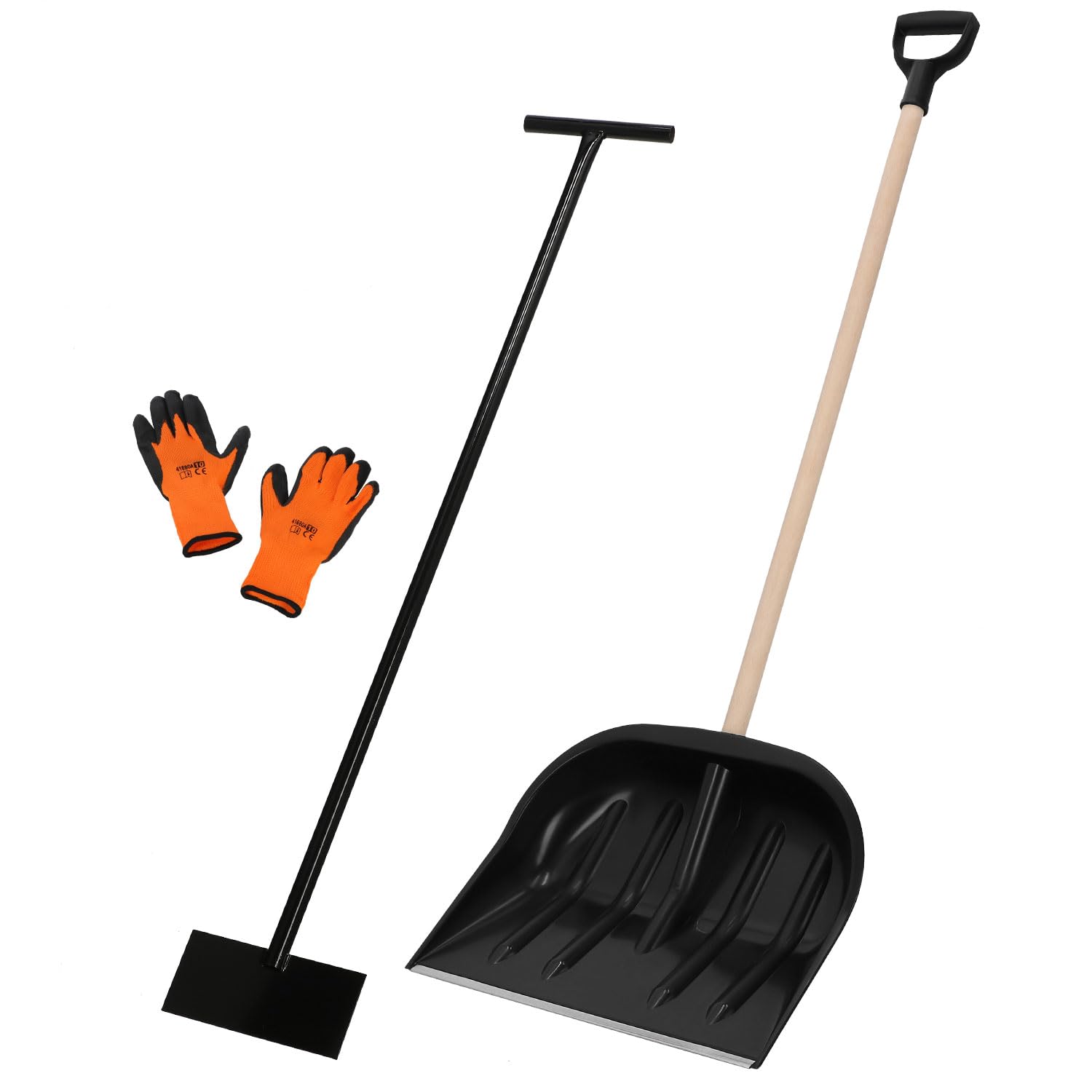 KOTARBAU® Juego de pala de nieve con mango de madera, 137 cm, con mango de 43 cm, raspador de hielo de 119 x 20 cm + guantes, pala de nieve, pala de nieve, mango de madera para quitar la nieve — view 9