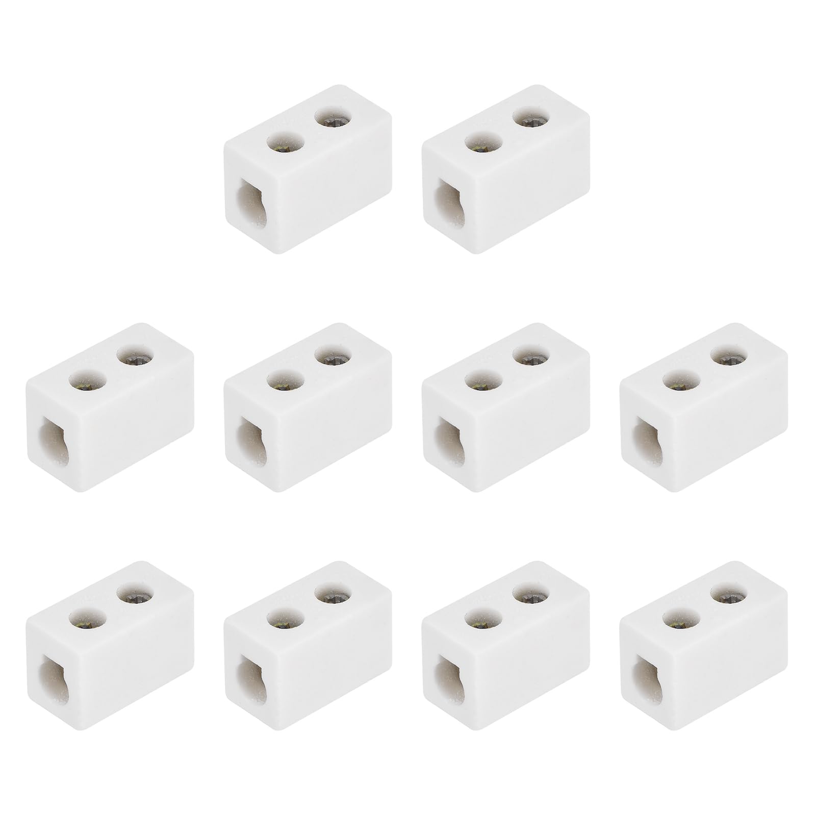 sourcing map 10 Pcs 1 Way Ceramics Terminal Blocks, 30A High Temp Porcelain Ceramic Electrical Connectors with Copper Conductors for 20 AWG-10 AWG Electric Wire Cable, 28x14x18mm