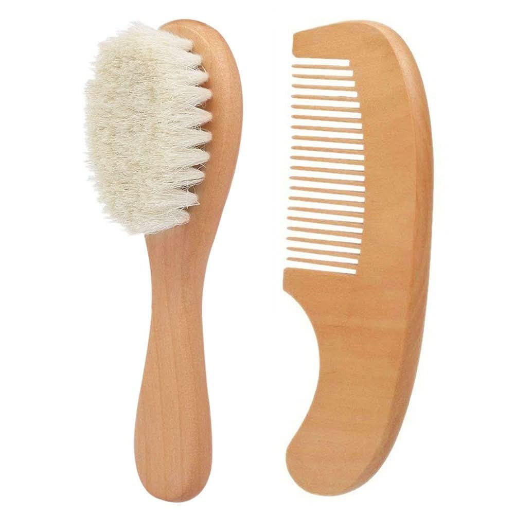 CHROES Soft Wooden Baby Hair Brush and Comb Set-image-43
