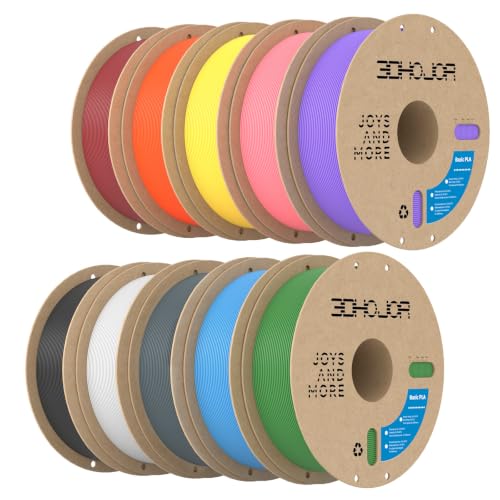 Image of 3DHoJor Basic PLA 3D Printer Filament Bundle,10KG PLA Filament 1.75mm, 3D Filament 1KG Spool, 10 Pack,Black+White+Fire Engine Red+Green+Light Blue+Orange+Grape Purple+Yellow+Light Grey+Barbie Pink