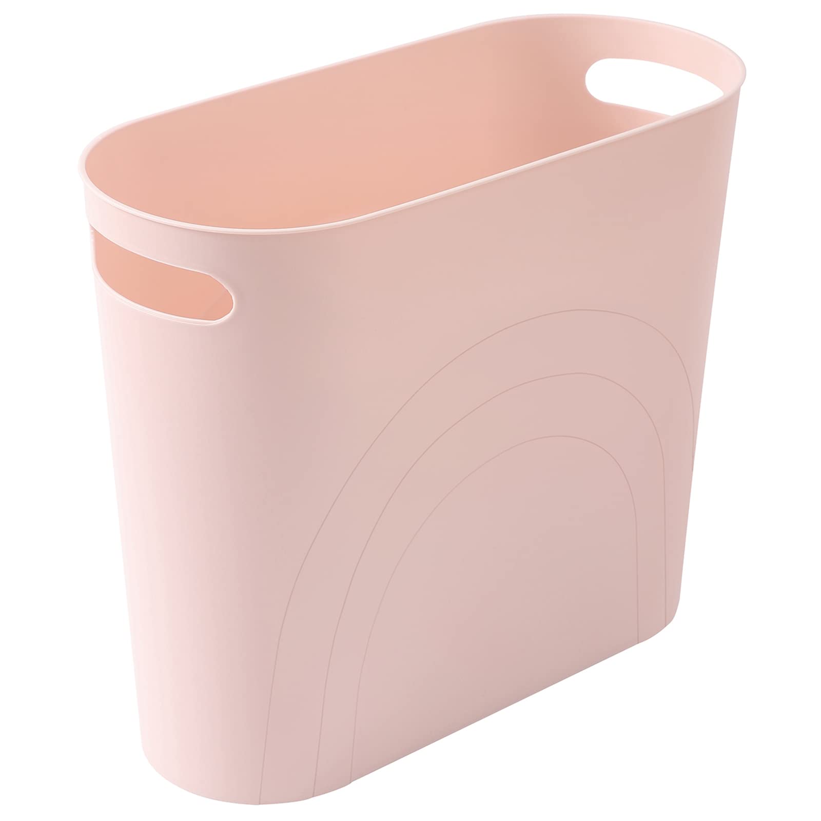 rejomiik Small Trash Can, 3.5 Gallon Slim Garbage Can Plastic Waste Basket with Handles Container Bin for Narrow Spaces Bathroom, Bedroom, Kitchen, Office at Home, Rosette Pink