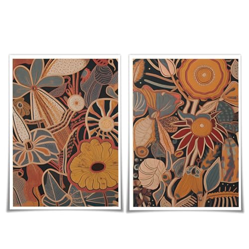 Boho Floral Wall Art Mid Century Modern Art Abstract Flower Canvas Wall Decor Canvas Wall Art Colorful Botanical Room Bedroom Office 16x24inch Unframed Set of 2