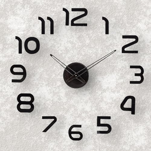 Image of Analog, Acryalic Large Diy Wall Clock, 3D Mirror Number Stickers Large Wall Clock Kit Mute Frameless Modern Design For Home-Black 002