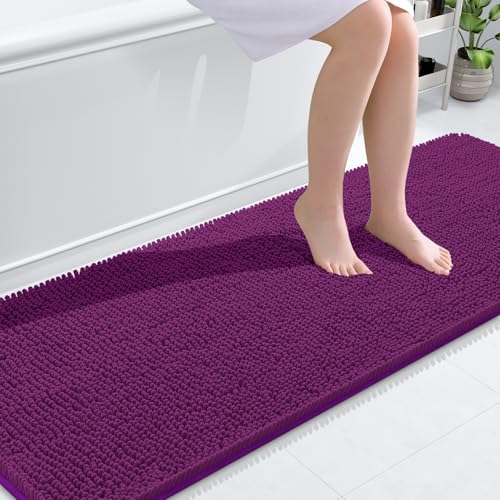 Image of OLANLY Bathroom Runner Rugs 70x24, Extra Soft Absorbent Chenille Bath Rugs, Rubber Backing Quick Dry, Machine Washable Long Bath Mats for Bathroom Floor, Tub and Shower, Home Decor Accessories, Purple