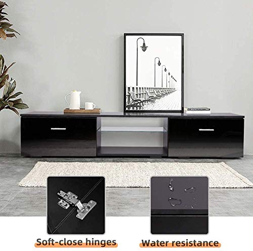 TUSY TV Stand for TV Up to 65 Inch, Media Console Entertainment Center Television Table, 2 Storage Cabinets with Open Shelves for Living Room Bedroom, Black