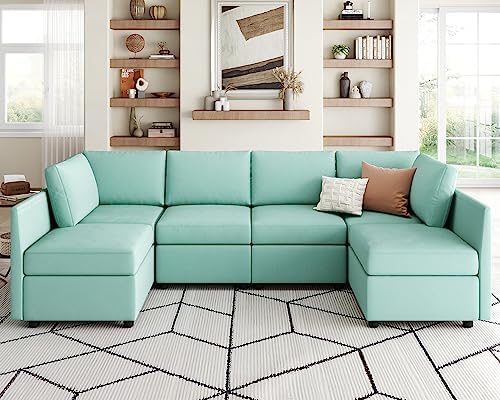 LINSY HOME Modular Sofa, Sectional Couch U Shaped Sofa Couch with Storage, Memory Foam, 6 Seat Modular Sectionals Sofa Couch with Chaise for Living Room, Teal