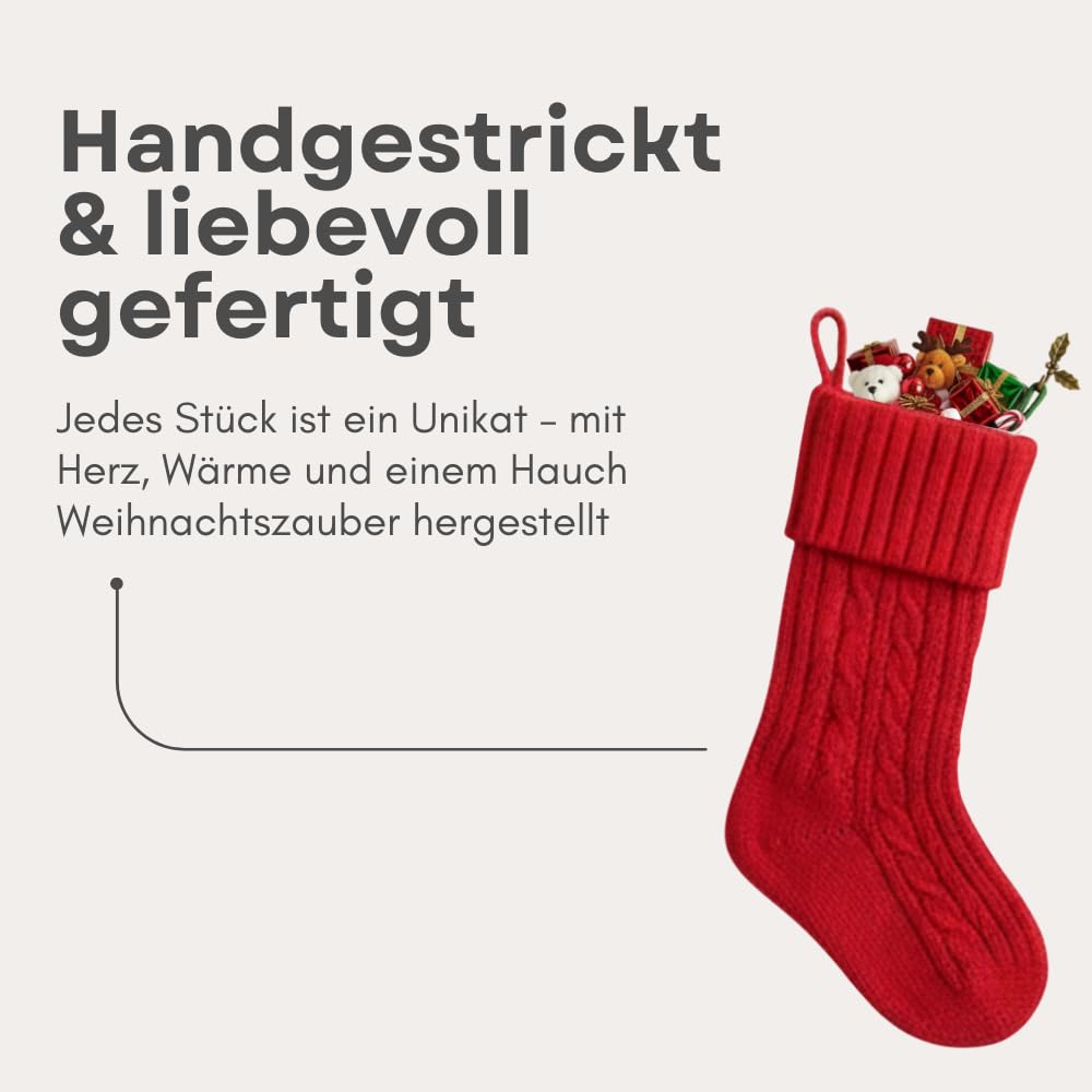 Strong Magnets Handgestrickter Nikolausstrumpf – 50 cm – Rot, Weiß und Grün – Hochwertiger Weihnachtsstrumpf – Traditionelles Design + Gratis Pinboard Magnet