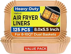 125Pcs Air Fryer Liners Disposable for Dual Basket, 8x5.5 Inch Rectangle Parchment Paper for Ninja DZ201 DZ401, Chefman/COSORI 2-Basket Air Fryer, Oil Proof Paper Liner by Vailnd