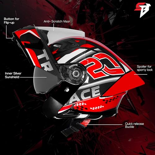 Image of Steelbird SBA-20 Trace ISI Certified Flip-Up Graphic Helmet for Men and Women with Inner Silver Sunshiled
