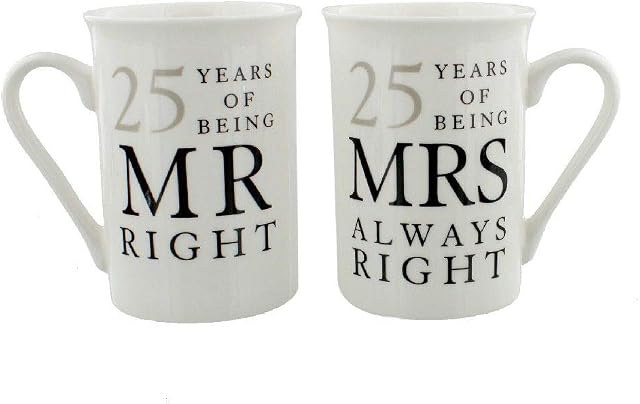 Amore 25th Anniversary Set of 2 China Mugs 'Mr Right & Mrs Always Right' WG67725