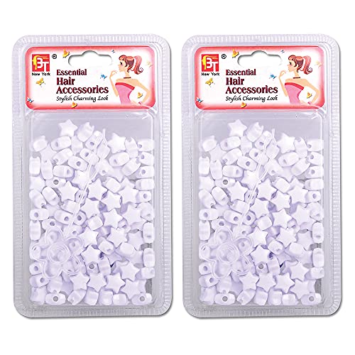 Beads Jewelry Making Kit DIY Hair Braiding Bracelet Ornaments Crafts Small Star Shaped Pony +2 Beaders Included (White - 360 Pcs)