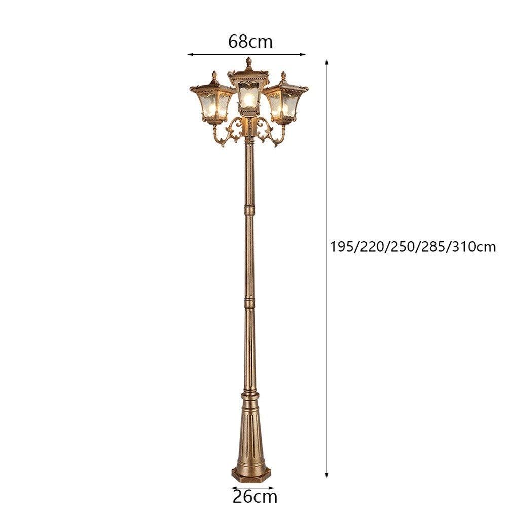 Zewnętrzne lampy słupowe z potrójną głowicą, zabytkowe lampy uliczne do trawników, ścieżek i podjazdów, wiktoriański czarny słup oświetleniowy, zewnętrzny słupek, latarn,3.10m