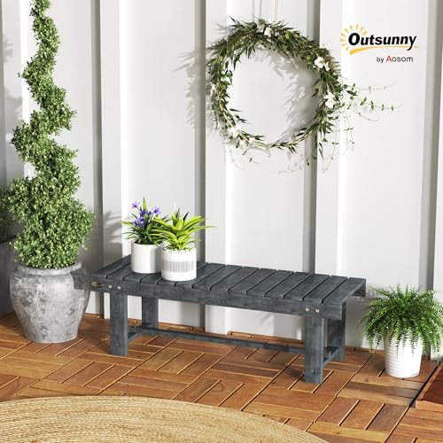 Outsunny Wooden Garden Bench, 2 Seater Outdoor Bench, Fir Wood Backless Patio Loveseat with Slatted Seat for Park, 110 x 38 x 35 cm, 1 Piece, Grey - Image 2