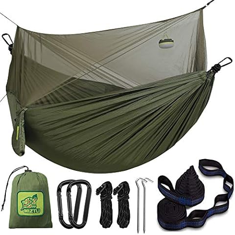 Miztli Camping Hammock with Net, Portable Lightweight Outdoor Hammock Tree Travel Backpacking Hammock Tent with 20Ft(Total) Tree Straps, Perfect for Camping Hiking Yard Adventure Survival Cover