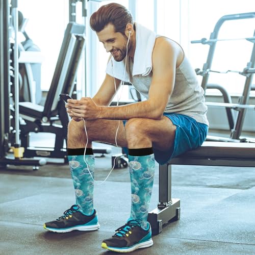 Image of Pigsaly Womens Compression Socks Yellow Stars Funny Brown Capybara Knee High Socks Athletic Tube Sock Outdoor Sport Socks