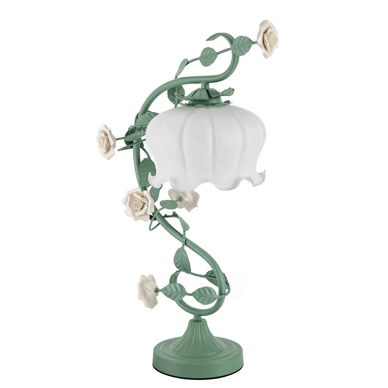 DouSeiAi Modern Flower Bedside Lamp, Flower Table Lamp, Glass Lamp Shades, Cute Rose Ceramics Floral Table Lamp for Living Room Bedroom