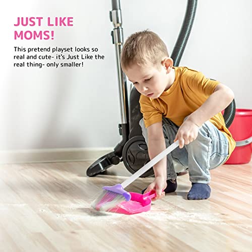 Top Right Toys Kids Cleaning Set For Toddlers Pretend Play Broom Set With 28" Adjustable Extra Tall Broom, Mop, And Squeegee With 10 Accessories Pretend Playset #TOP3