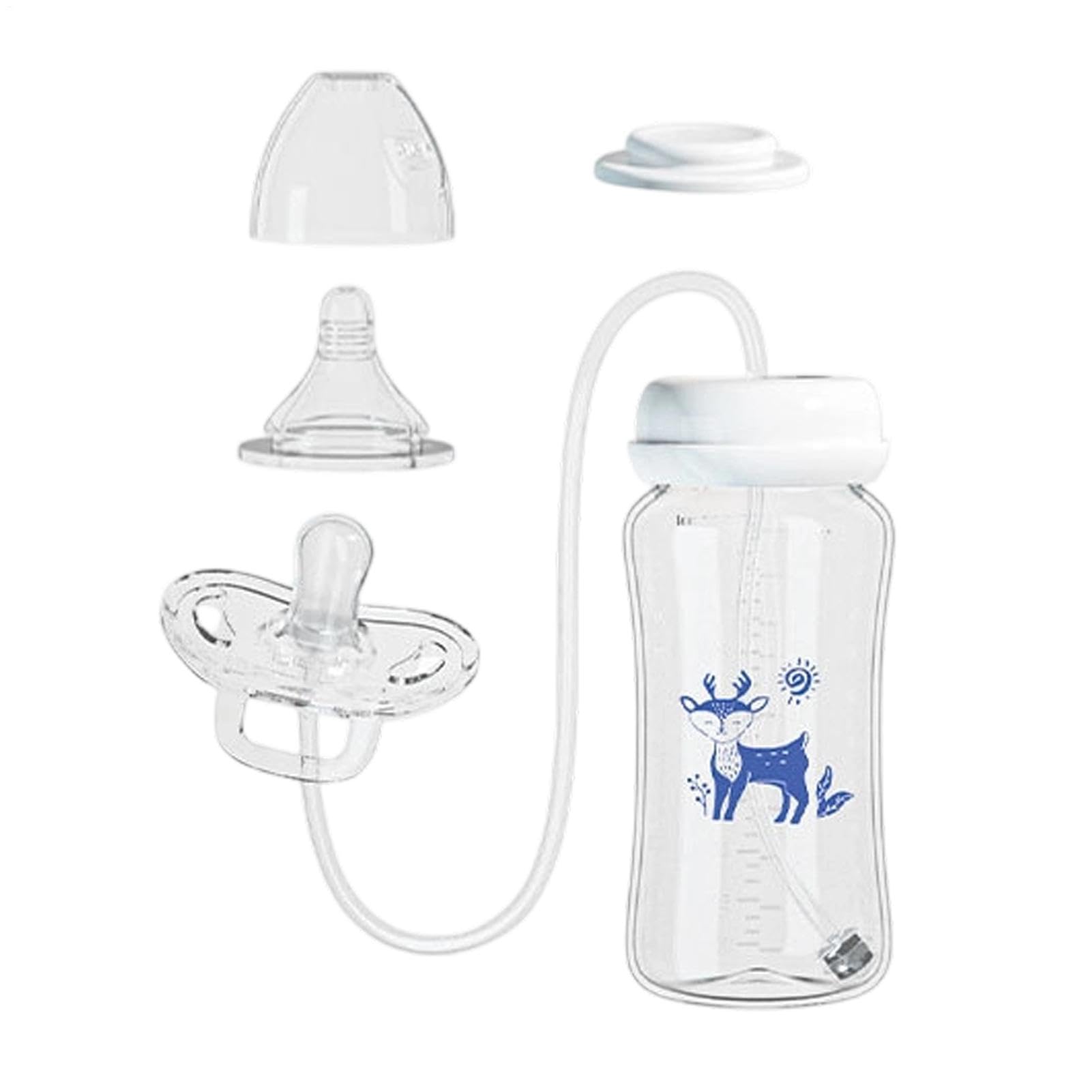 300ml Hands Free Anti Colic Feeding Bottles, Leakproof Feeding Bottles with Nipple Straw, Adjustable Nursing Pacifier Bottle Feeder for Indoor Outdoor Home Hotel Travel Camping