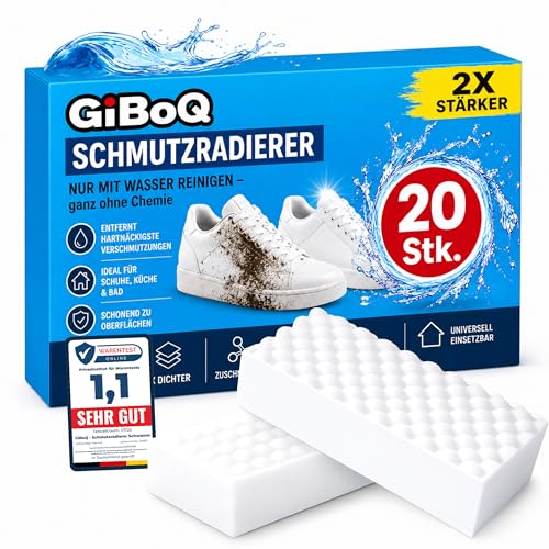 GiBoQ Premium Extra Dicht Schmutzradierer Schwamm 20 Stück Radierschwamm & Zauberschwamm Für Küche Bad Schuhe Auto & Weiße Wände 2X Stärker