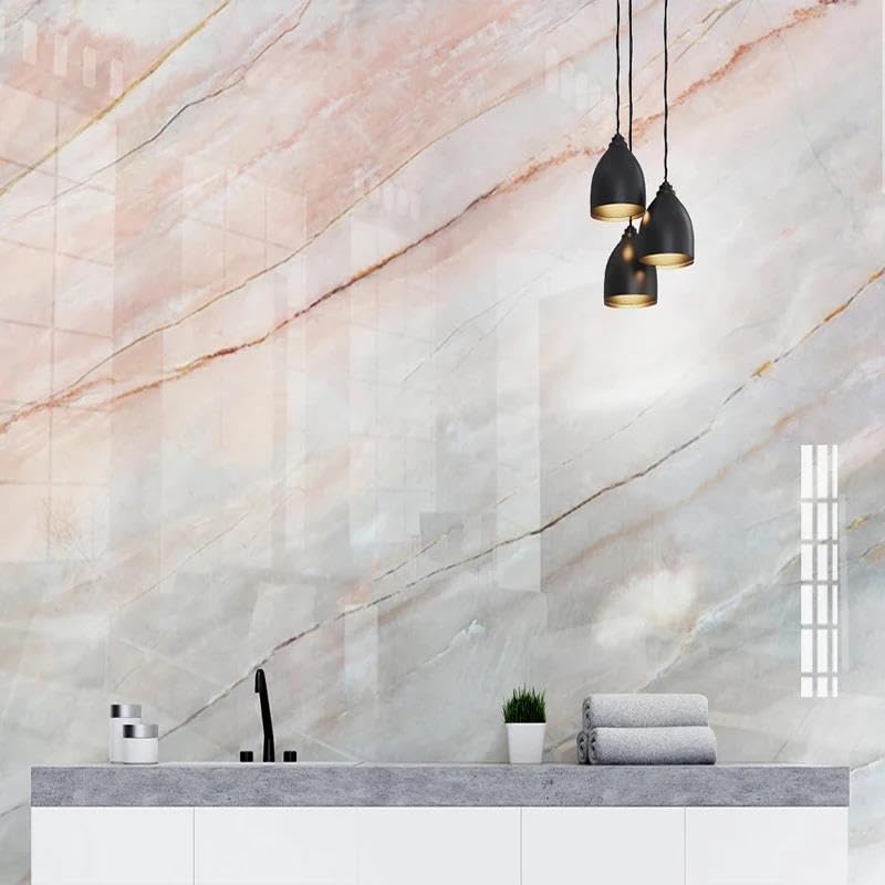 Papier peint 3D marbre pour masquer les défauts du mur de salon