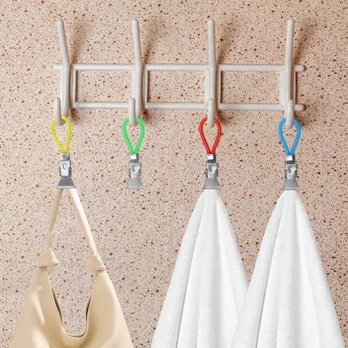 20 clips para toalleros de plástico y metal cromado, pinzas para toallas, clips para colgar toallas, ganchos para colgar toallas, ganchos de trabillas, agarraderas, paños de cocina (5 colores) - imagen 6