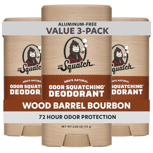 Dr. Squatch Natural Deodorant for Men 3 Pack Wood Barrel Bourbon – Odor-Squatching Men's Deodorant...