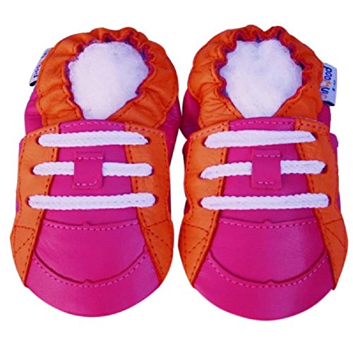 Jinwood Leather Baby Soft Sole Shoes Boy Girl Infant Children Kid Toddler Crib First Walk Gift Skateboard Fuchsia/Orange (18-24month, Fuchsia/Orange)