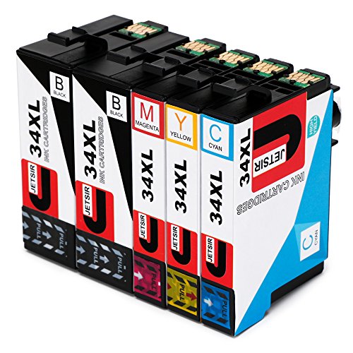 JETSIR Reemplazo para Epson 34 34XL Cartuchos de tinta, Compatible con Epson Workforce Pro WF-3720DWF WF-3725DWF (2 Negro, 1 Cian, 1 Magenta, 1 Amarillo)