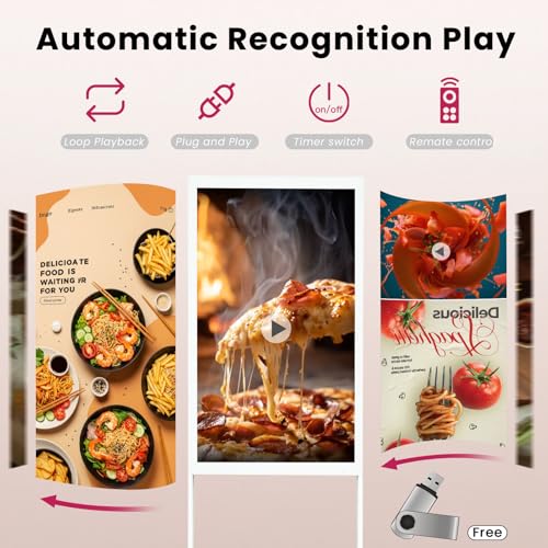 Image of 43 inch Digital Signage Display Kiosk Indoor Floor Standing Advertising White | 4K Android 14 4 + 32 Storage, USB WiFi HDMI Bluetooth Input, Smart Split Screen, Free CMS, 700 Nits, Life over 50,000 hours