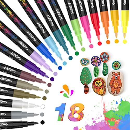 18 Colors Acrylic Paint Marker Pens for Rock Painting Fine Point Acrylic Paint Pens for Fabric, Wood, Canvas, Ceramic, Glass, Stone, Scrapbooking Supplies, Quick Dry Non Toxic No Odor Paint Markers
