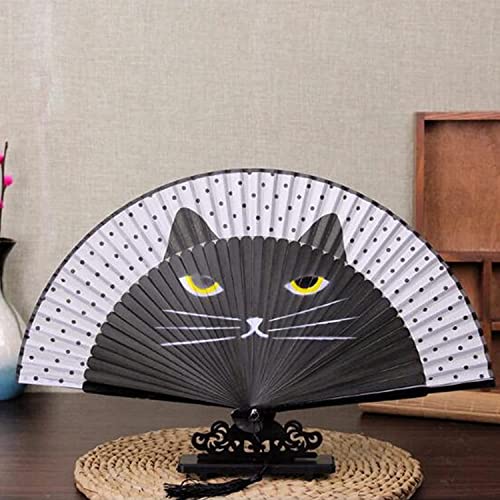 Xiaojialin 2 Pieces Handheld Fans Folding Fan For Women Men Silk Folding Fans With Bamboo Frames For Dancing Cosplay Wedding Party Props Decoration (Cartoon Cat) Wall Decoration Children's Fan #TOP3