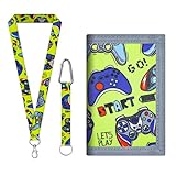 Yooyan Geldbeutel Kinder, Kinder Brieftasche für Jungen, Dreifache Leinwand Outdoor Sports Wallet mit Schlüsselband und Schlüsselanhänger, Geburtstagsgeschenke Brieftasche - Green Gamepad