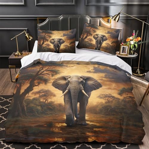 Parure de lit éléphant 3D king size microfibre hypoallergénique