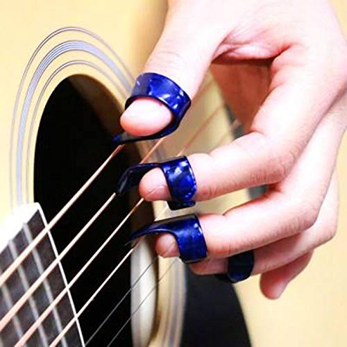 Set Of 4 Medium Guitar Slides (Include 3 Colors Stainless Steel, 1 Pieces Glass), 5 Pieces Guitar Picks (Ramdon Color) And 4 Pieces Plastic Thumb & Finger Picks In Metal Box #TOP4