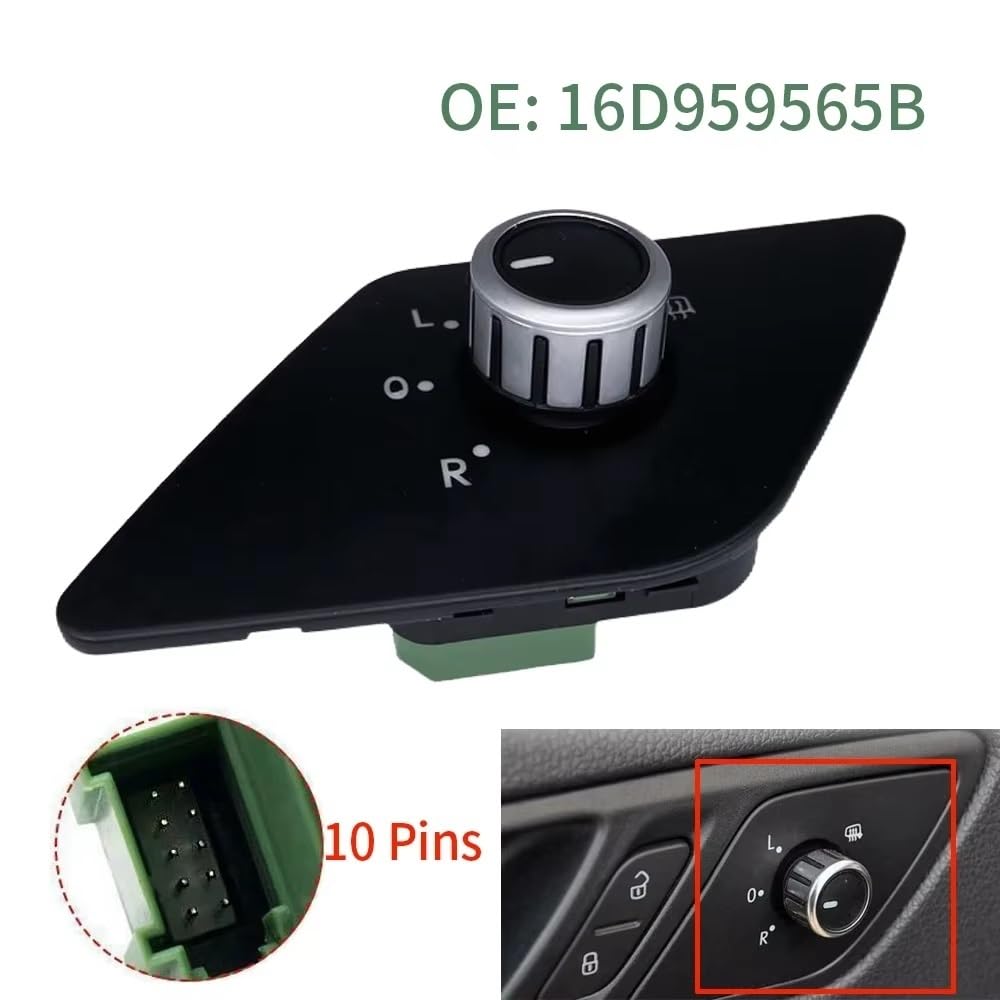 Car Mirror Switch for VW for Jetta 2011-2016 MK6 for Vento 16D959565B 10 Pins Rear View Mirror Control Button Driver Side Switch