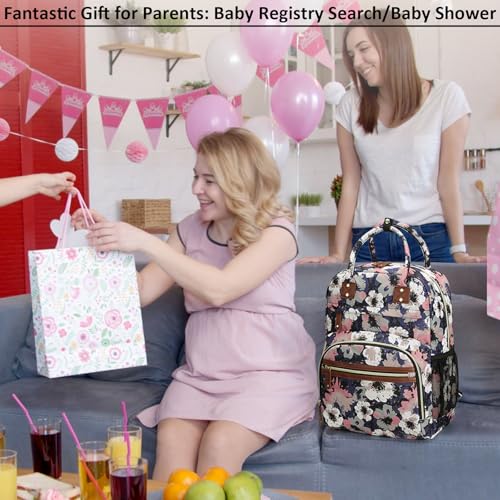 Image of Diaper Bag Backpack Tote for Women Large Capacity, Multifunctional Waterproof Baby Bag with Insulated Pockets For Baby Girl Boy Mama, Maternity Bag Floral Painting