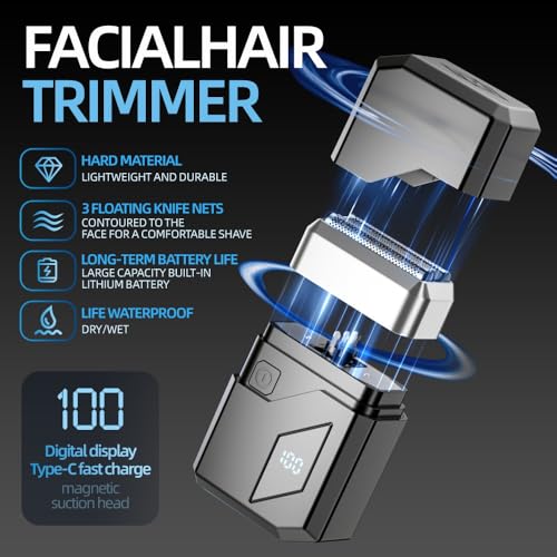 Image of Electric Foil Shavers for Men, Waterproof Cordless Beard Trimmer with LED Display & Type-C Fast Charge, Portable Travel Electric Razor for Face, Gifts for Dad Him (Black)