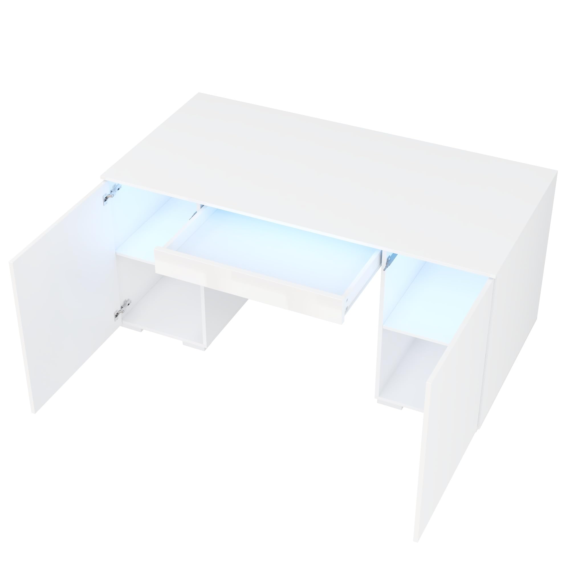 Escritorio, 50 x 78 x 120 cm, blanco, 1 cajón y 2 puertas, moderno escritorio para ordenador con superficie de trabajo extragrande, tocador con espacio de almacenamiento