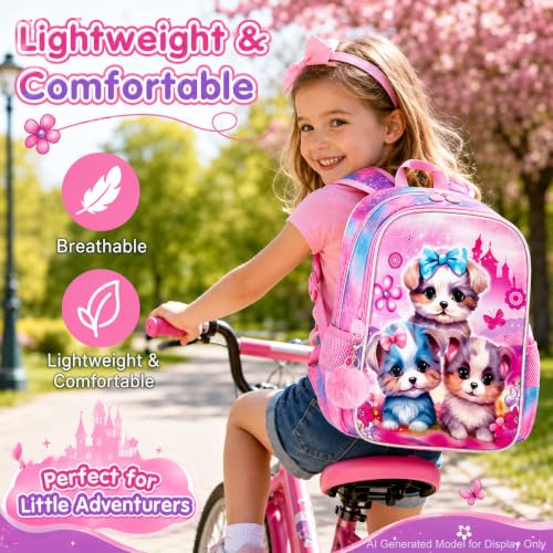 Image of AGSDON 3PCS Backpacks for Girls, 16 inch Elementary Kids Cute Dog Backpack Preschool School Bookbags and Lunch Box