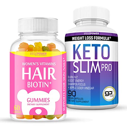 VEGEPOWER Biotin Hair Growth Vitamins + Premium Keto Pills | Supports Healthy Skin and Nails & Utilize Fat for Energy with Ketosis, Boost Energy & Focus | Non-GMO Vegan Supplements to Support