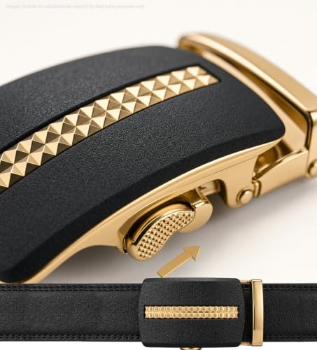 Image of JINIU Men's Ratchet Belt Buckle, Black Genuine Leather Slide Belt for Men Dress Suit, Micro Adjustable Trim to Fit Boxed