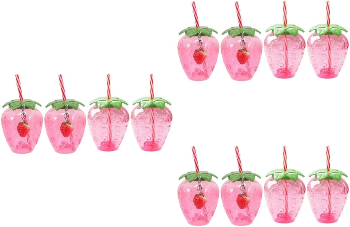 12 Pcs Strawberry Cup Toddler Straw Cup Hot Chocolate Cups Kids Tumbler Cups Milk Water Bottle Strawberry Drinking Cups Milk Carafe Wine Tumbler Banquet Pp Student Cup Conveniently As Shownx3pcs 12X10CMx3pcs