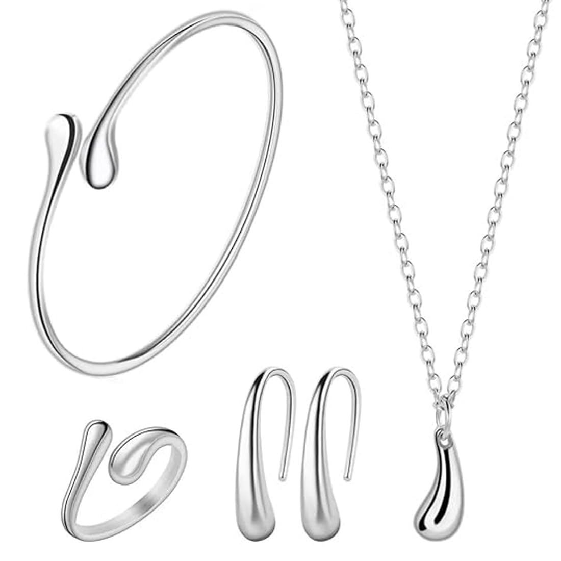 HSKRKOW 4 Piezas Conjunto Collar Y Pendientes, Joyeria Mujer, Juegos De Joyas Para Mujer Acero Inoxidable, Para Regalo Dia De La Madre,Regalos Para Mujer(Plata,A)