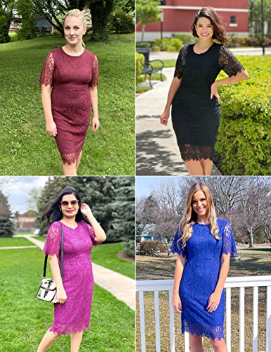 Merokeety Women's Short Sleeve Lace Floral Cocktail Dress Crew Neck Knee Length For Party #TOP4