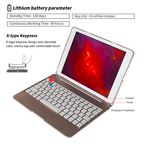 Nokbabo Ipad Keyboard Case For Ipad Pro 9.7 Inch, New 2018 Ipad, 2017 Ipad, Ipad Air 1 And 2 Bluetooth Keyboard With 130° Smart Folio Hard Back Cover, Ultra Slim, Auto Wake And Sleep - Rose Gold #TOP3