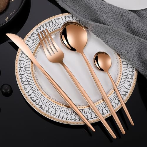 Image of 20 pcs Flatware Set, Rose Gold Silverware Set for 5, Knife Fork Spoon, Stainless Steel Home Dinnerware Tableware,Mixed Cutlery Set Eating Utensils for Restaurants (20 Pcs Rose Gold)