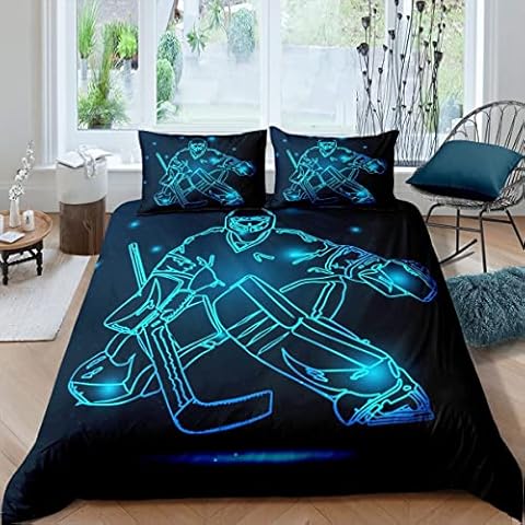 LLSZAHD Double Duvet Set Blue Ice Hockey Goalie Bedding Set With Zipper Closure Fluffy, Duvet Set 200x200 cm Includes 2 Pillowcases 50x70 cm Cover