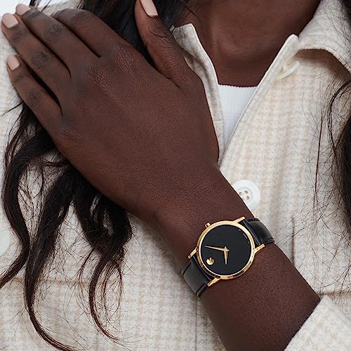 Image of Movado Museum Classic Swiss Qtz Black Dial Women's Watch Calfskin Material|Black Color Band - 0607584